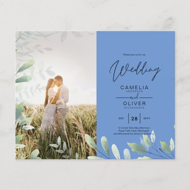 BUDGET Grüne Blätter Foto Overlay Wedding QR Flyer (Vorne)