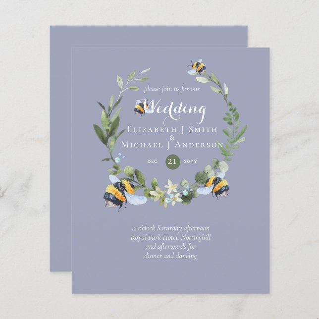 BUDGET Grüne Eukalyptus Bees Wedding Einladungen (Vorne/Hinten)