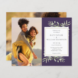 Budget Grüne Lila Foto Hochzeit Einladung