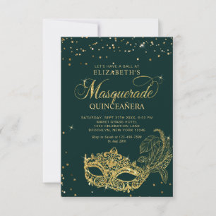 BUDGET Grünes Gold Maskenball Quinceañera Foto Mitteilungskarte