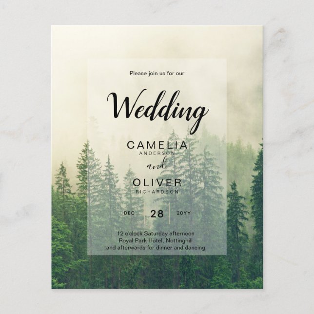 BUDGET Grünwald Pine Trees Hochzeit EINLADEN Flyer (Vorne)