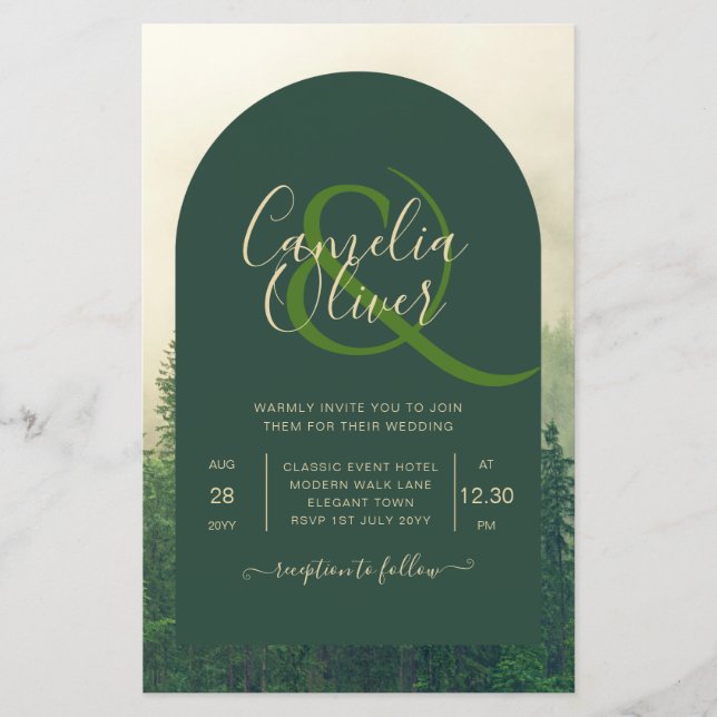 BUDGET Grünwald Pine Trees Hochzeit EINLADEN Flyer (Vorne)
