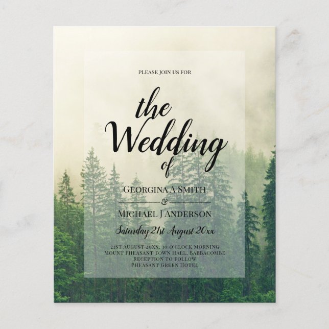BUDGET Grünwald Pine Trees Hochzeit EINLADEN Flyer (Vorne)