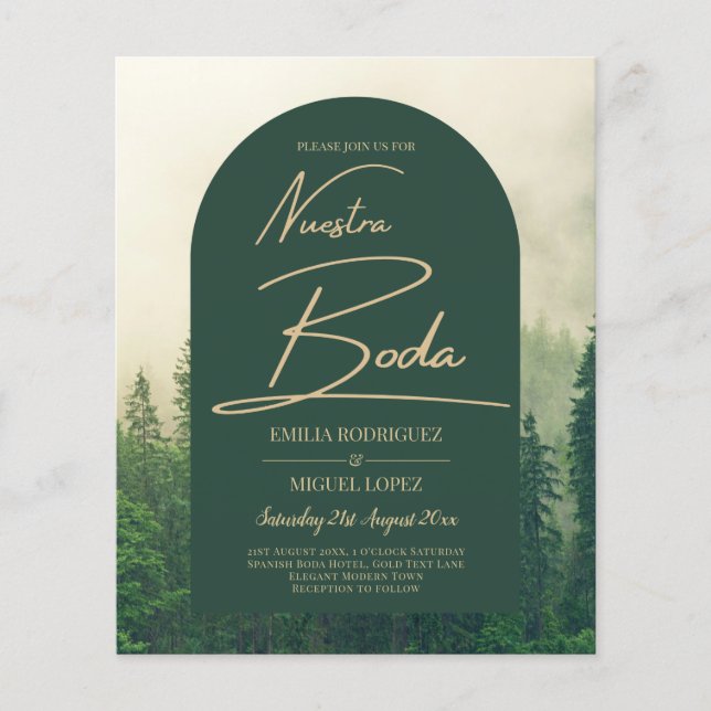 BUDGET Grünwald Pine Trees Wedding BODA EINLADEN Flyer (Vorne)