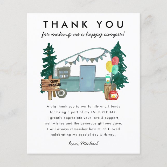 Budget Happy Camper Camping Danke Geburtstag (Vorderseite)