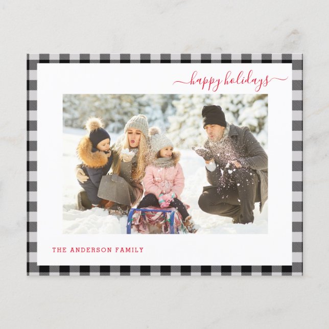 Budget Happy Holiday Kariert Modern 2 Foto Card Flyer (Vorne)