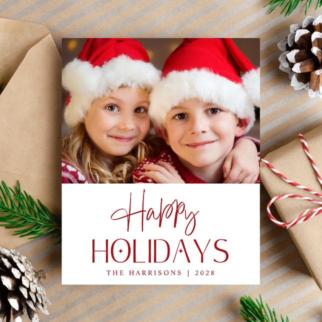 Budget Happy Holidays Foto Urlaubskarte (Share the love and warmth of the holiday season with this personalized photo Christmas card)