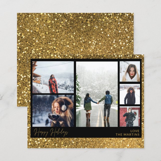 Budget Happy Holidays Gold Glitzer Multi Foto (Vorne/Hinten)