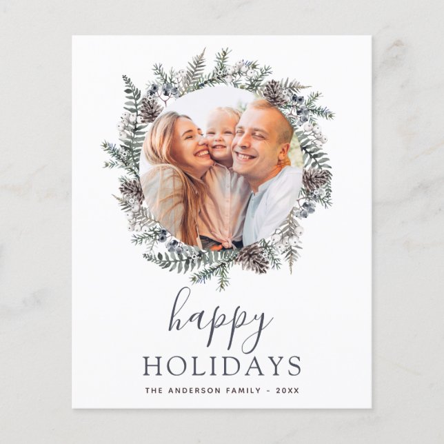 Budget Happy Holidays Weihnachten Dusty Blue Foto Flyer (Vorne)