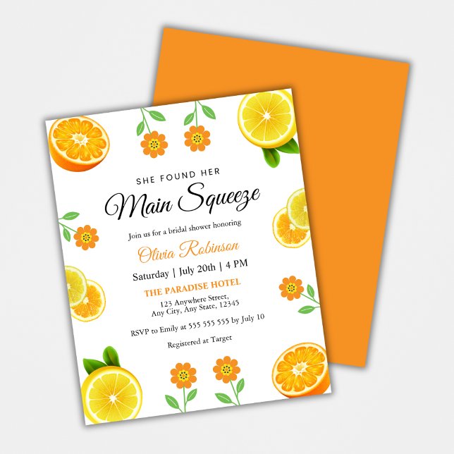 Budget Haupt Squeeze Citrus Brautparty Einladung Flyer (Budget Main Squeeze Citrus Summer Lemon Bridal Shower Invitation )