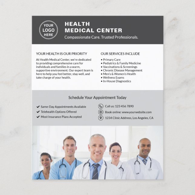 Budget Healthcare Clinic Doctor Logo QR Gray Flyer (Vorne)