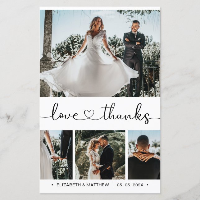 Budget Heart Script Foto Hochzeit Danke Karte (Vorderseite)