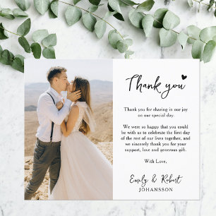 Budget Heart Script Wedding Danke Foto Card