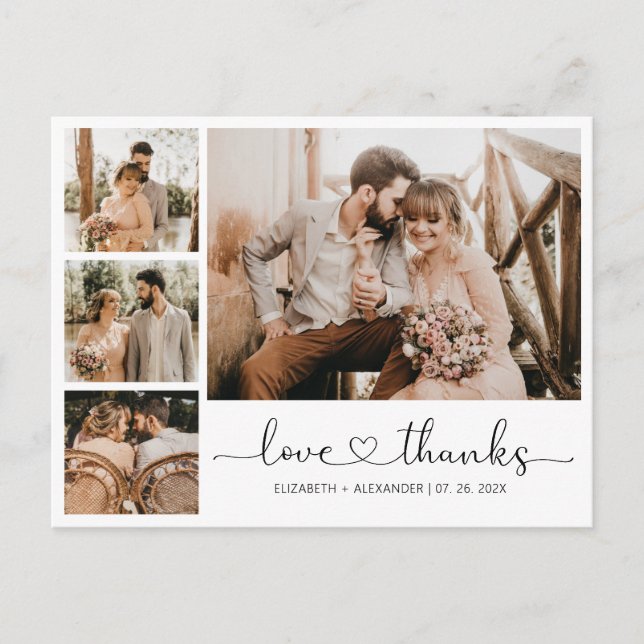 Budget Heart Script Wedding Danke Postcard Postkarte (Vorderseite)