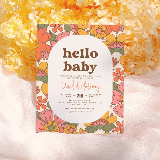 Budget Hello Baby Groovy Retro Blume Kinderdusche (Von Creator hochgeladen)
