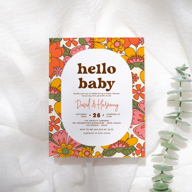 Budget Hello Baby Groovy Retro Blume Kinderdusche (Von Creator hochgeladen)