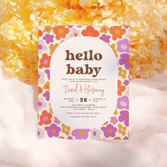Budget Hello Baby Retro Orange Daisy Baby Dusche (Von Creator hochgeladen)