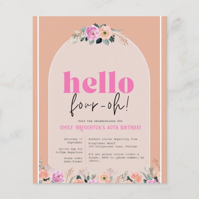 Budget "Hello Four-oh" staubige Rose Einladung Flyer (Vorne)
