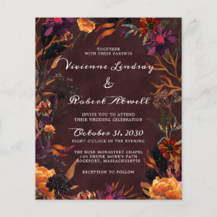 Budget-Herbst-Blumen-Burgunder-Hochzeitseinladung