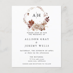 Budget Herbst Monogram Wedding Einladung Flyer