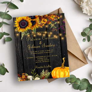 Budget Herbst rustikale Holz Hochzeitseinladung