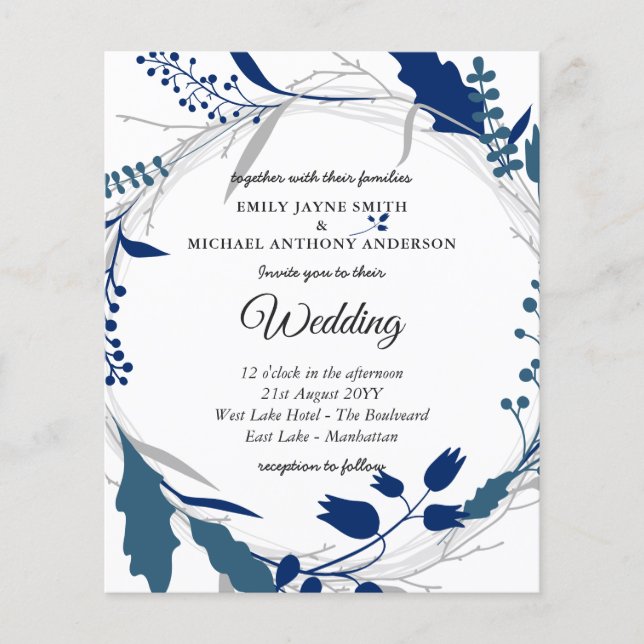 Budget Hochzeit Einladung Winter Blue White (Vorderseite)