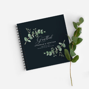 Budget Hochzeit eukalyptus rustikale schwarze Gäst Notizbuch