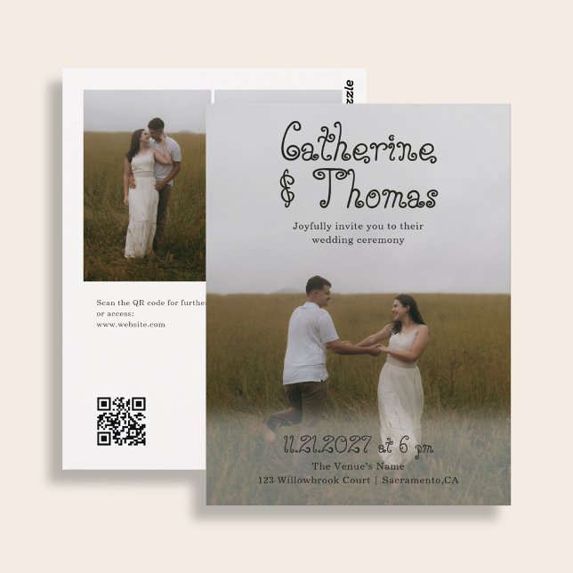 Budget-Hochzeit Fancy Rustikal 3 Foto QR Code Postkarte (Von Creator hochgeladen)