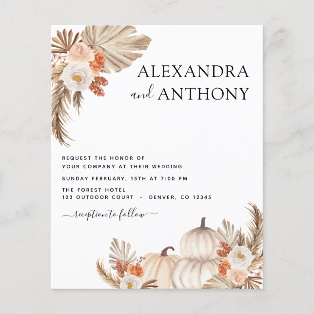 Budget Hochzeit im Herbst Pumpkins Pampas Grass Fl Flyer (Vorne)
