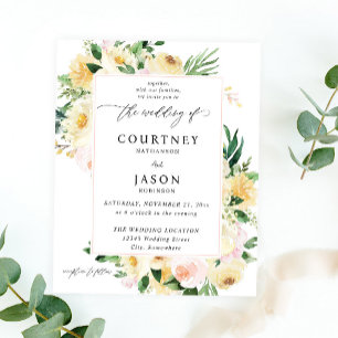 Budget-Hochzeit mit rosa und gelben Blumen Flyer