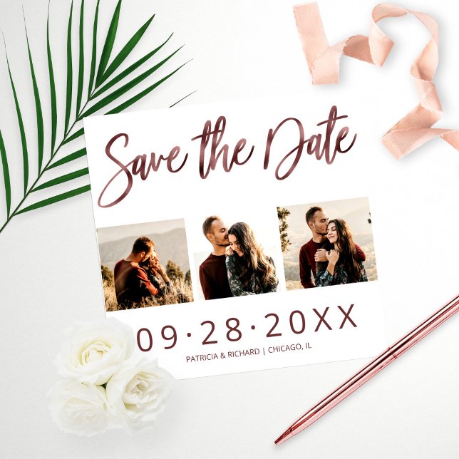 Budget-Hochzeit Save-The-Date 3-Foto-Collage Fotodruck (Von Creator hochgeladen)