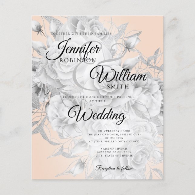 Budget Hochzeit Silver & Blush Flyer (Vorne)