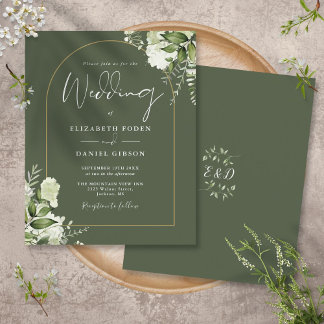 Budget-Hochzeits-Einladung mit Oliven-Grün-Blumen-