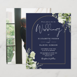 Budget Hochzeits-Einladung Navy Blau Floral Bogen 