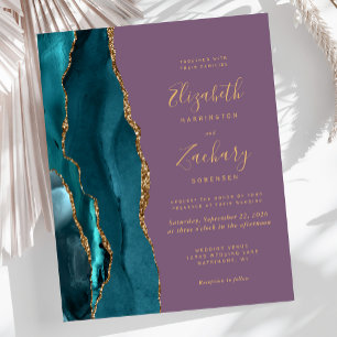 Budget-Hochzeits-Einladungskarte in Teal, Gold, Ac