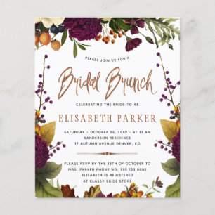 Budget Hochzeitsbrunch Herbst Brautparty-Einladung Flyer