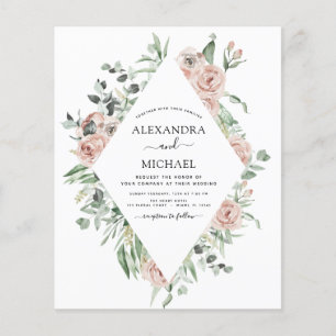 Budget-Hochzeitseinladung aus staubigem Rosa mit E Flyer