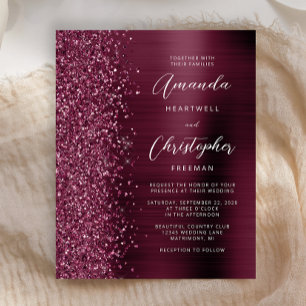 Budget-Hochzeitseinladung Burgund Glam Glitter