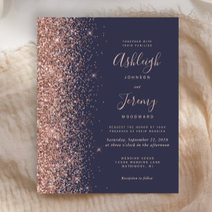 Budget Hochzeitseinladung Dark Blue Rose Gold Glit