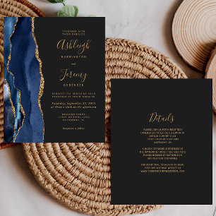 Budget Hochzeitseinladung im Navy-Blau-Gold-Dunkel