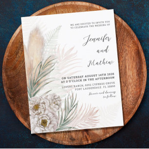 Budget-Hochzeitseinladung mit Pampas und weißen Bl