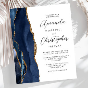 Budget Hochzeitseinladung Navy Blau Gold Achat