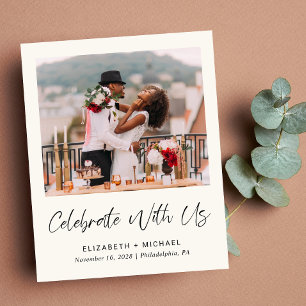 Budget-Hochzeitsempfangs-Einladung mit Foto in Cre