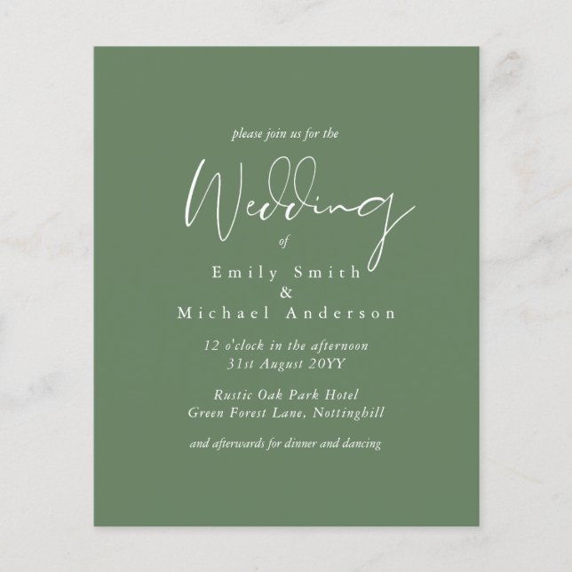 BUDGET Hochzeitsfarben Grüne Seite Olive Einladung (Vorderseite)
