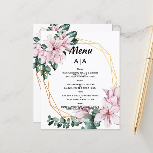 Budget/Hochzeitsmenü/Flachmenü. (Vorderseite/Rückseite Beispiel)