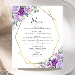 Budget-Hochzeitsmenü mit lila floralem Gold geomet