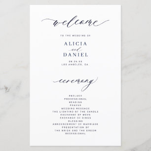 Budget-Hochzeitsprogramm in dunkler Navy und weiße