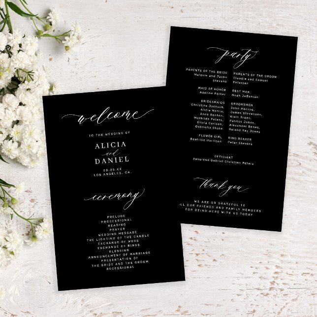 Budget-Hochzeitsprogramm in schwarz-weiß und elega (Von Creator hochgeladen)
