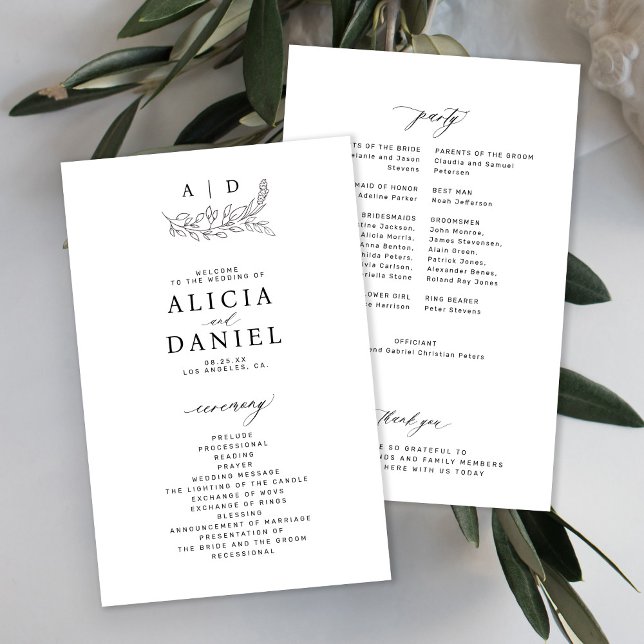 Budget-Hochzeitsprogramm mit schwarzem und weißem  (Von Creator hochgeladen)