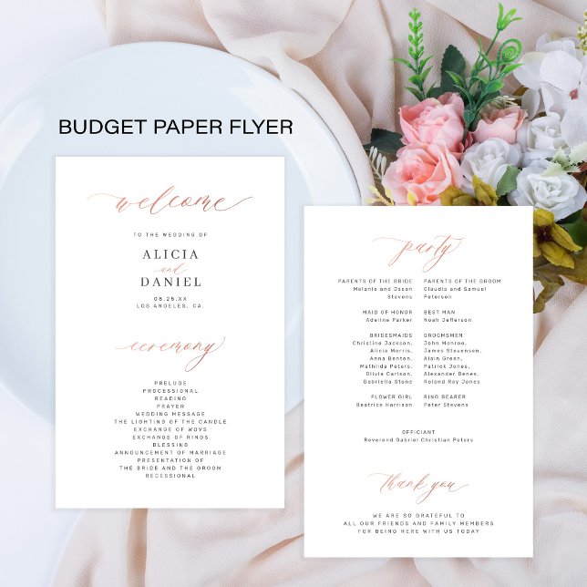 Budget Hochzeitsprogramm Rose Gold Drehbuch elegan (Von Creator hochgeladen)